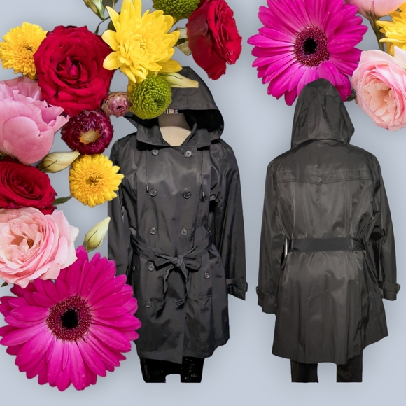 *New* Luxury Michael Kors Black Brested Trench Hoodie Coat Size XL - Picture 1 of 16